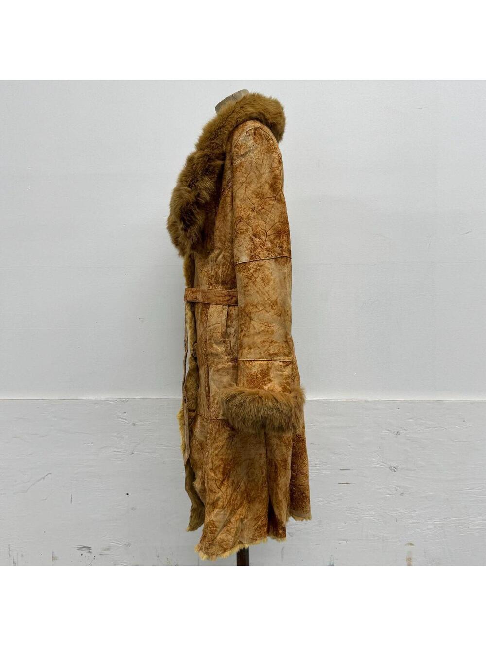 Vintage Y2K Penny Lane Suede Trench Coat w Fox Fur Collar Rabbit Lining - Picture 5 of 8
